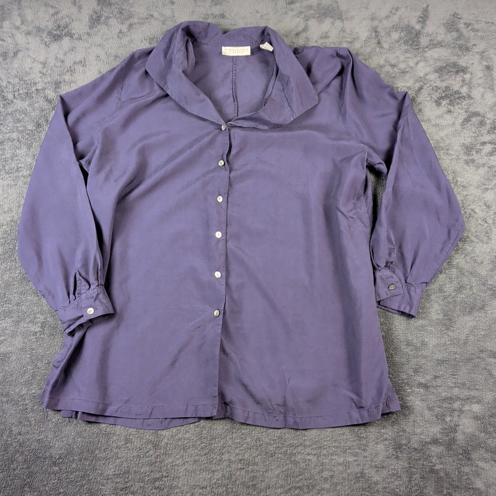 Vintage Valerie Stevens Pure 100% Silk Long Sleeve Button Down Shirt Pockets 18W